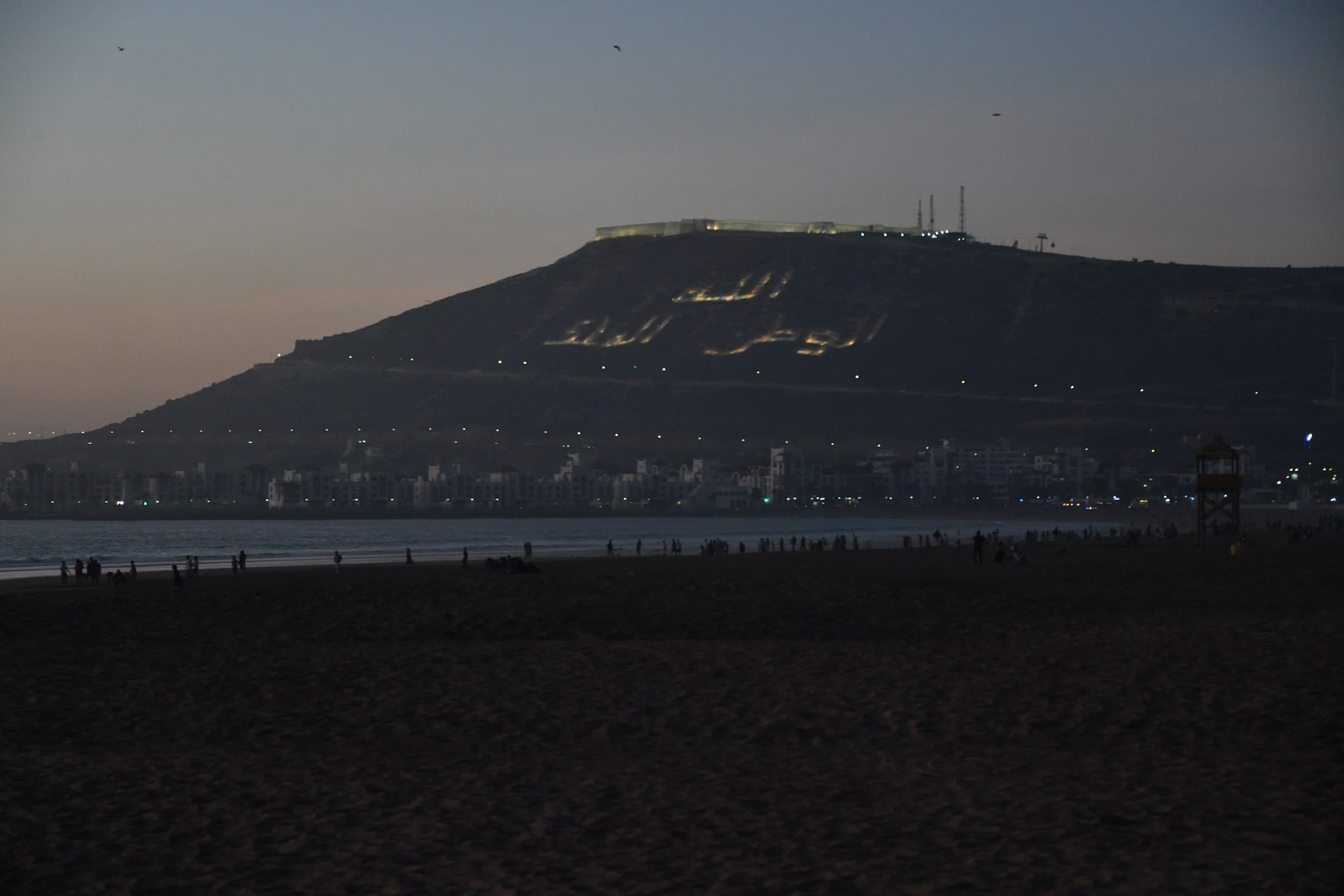 Agadir Oufella hill at dusk, seen from the beach